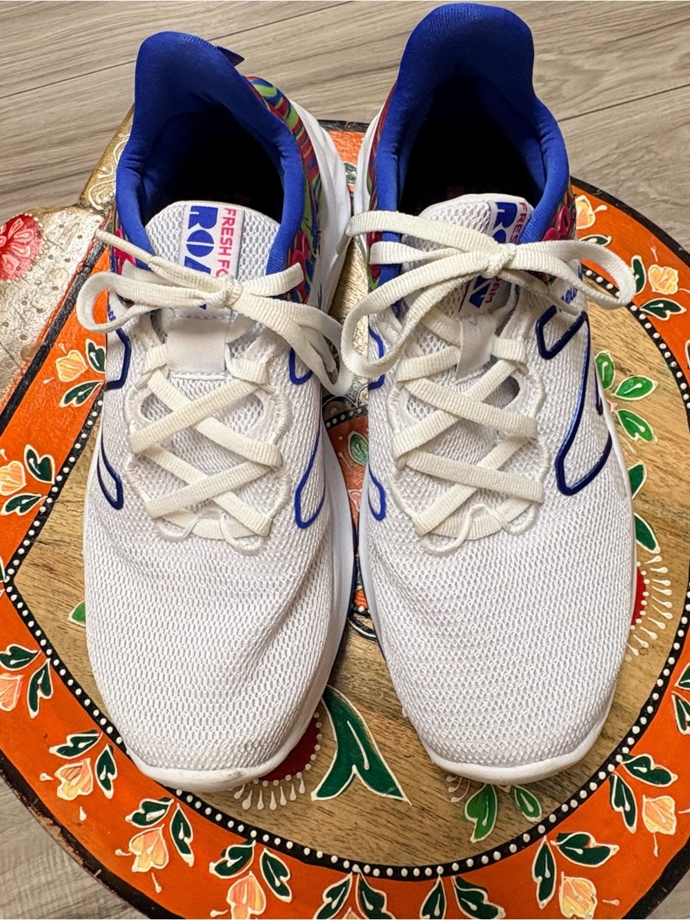 New Balance White Athletic Sneakers with Blue Accents